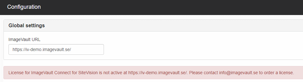 License for ImageVault Connect for SiteVision is not active